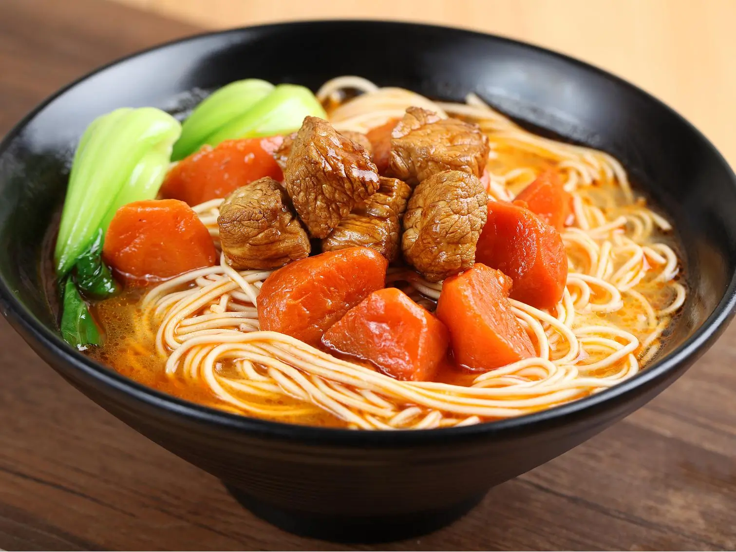 Go-Believe-Bakery-Shop-Beef-Brisket-Noodle-Soup-New-York Beef Brisket Noodle Soup - Tender beef brisket with noodles, carrots and greens in broth at Go Believe, a Bakery Shop in New York